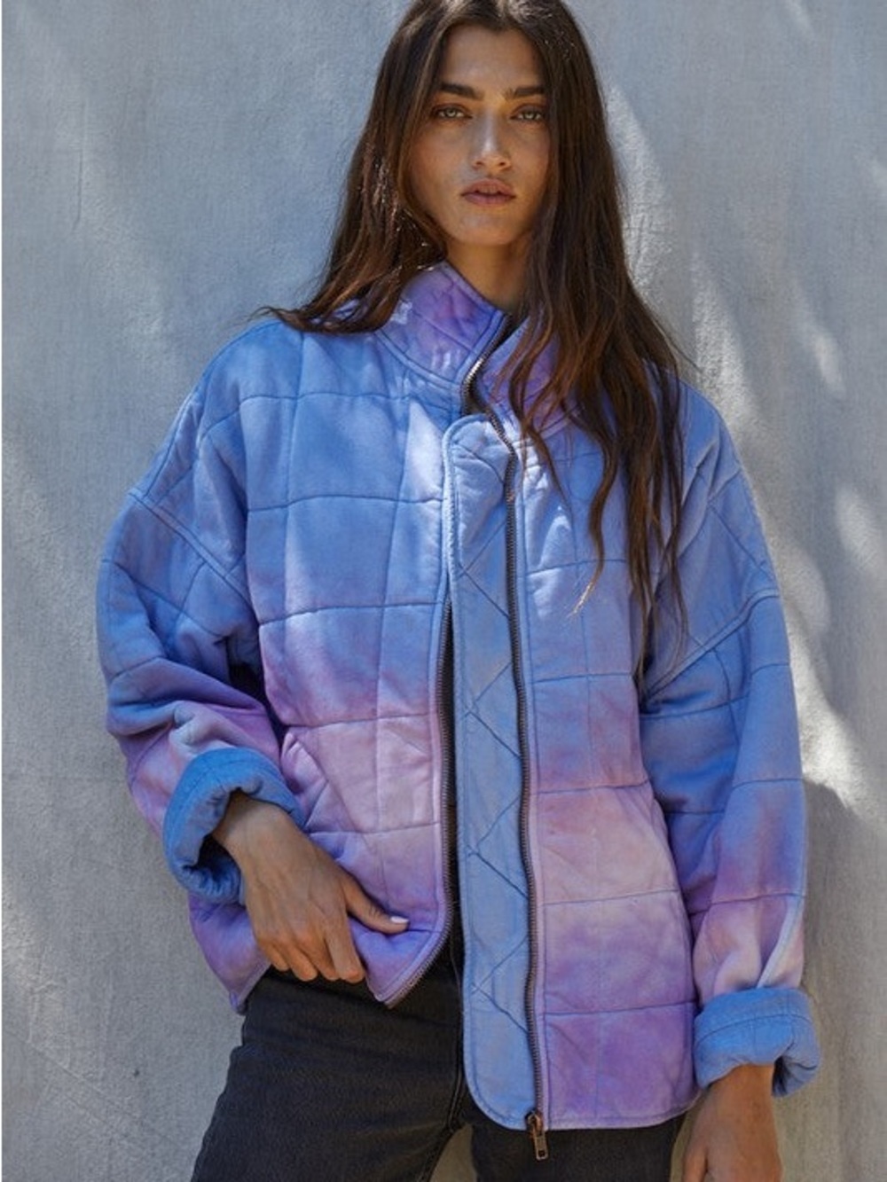 By Together Blue & Purple Quilted Tie-Dye Quilted Cotton Jacket